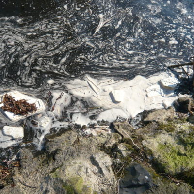 Whitecap on a flowing water body